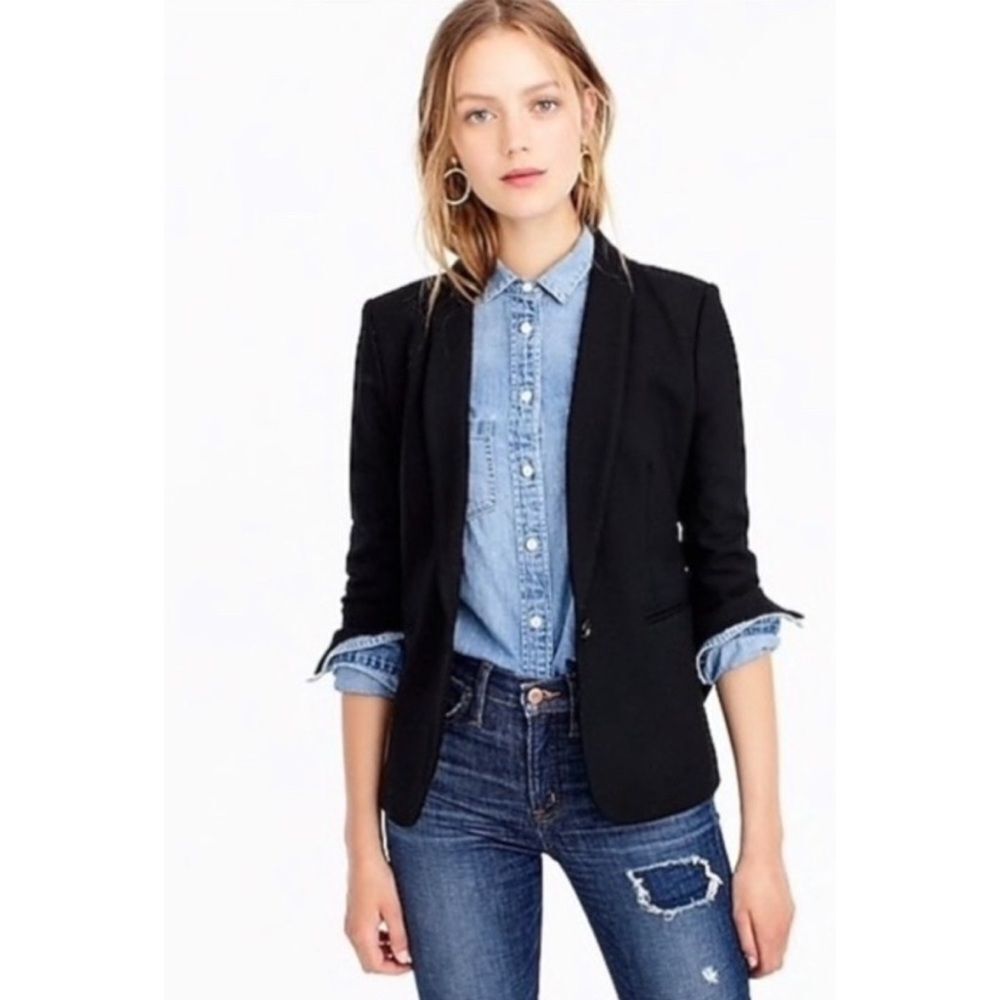 J. Crew Parke Blazer Black Stretch-Wool Shawl Collar Single Breasted Size 4